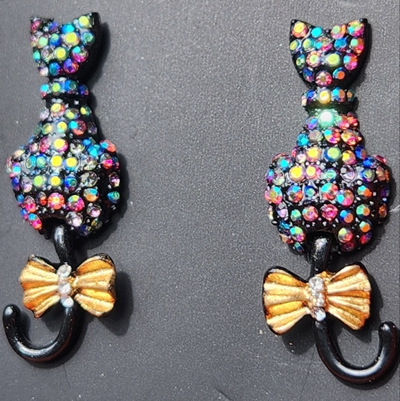Betsey Johnson Pave Black Cat Earrings - Boo To You - Picture 11 of 16